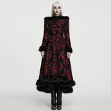 Penitent Women's Gothic Elegant Faux Fur Trim Coat in Red & Black