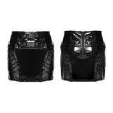 Báthory Women's Gothic Skirt with Patent PU in Black & Iridescent