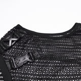 Wuthering Men's Punk Mesh Tank Top with Faux Leather Straps in Black