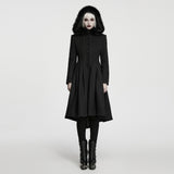 Epitaph Women's Gothic Woollen coat with Faux Fur Trim in Black