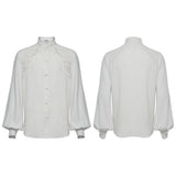 Austere Gothic White Cotton Ruffle Shirt Men's