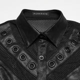 Bone Dirge Women's Gothic Faux Leather Blouse with Mesh Panel Inserts in Black