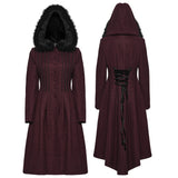 Selene Women's Gothic Woollen coat with Faux Fur-Trimmed in Red