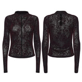 Corona Women's Gothic Floral Burnout Long Sleeve Top in Red