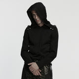 Charcoal Gothic Stretch Knit Chevron Buckle Hooded Top Men's