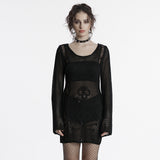 Ainmire White Gothic Knit Mesh Skull Dress