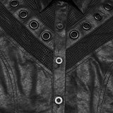 Bone Dirge Women's Gothic Faux Leather Blouse with Mesh Panel Inserts in Black
