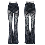Mircalla Women's Gothic Printed Flare Pants with Crescent Cutouts in Grey