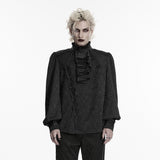 Heathcliff Men's Gothic Jacquard Ruffle Shirt in Black