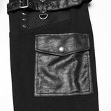 Igitur Men's Punk Buckle Strap Trousers in Black