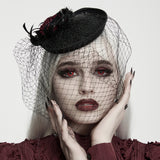 Mourning Star Veil Fascinator Hat in Black & Red