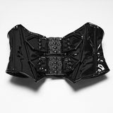 Whitby Jet Women's Gothic Patent Leather Skull Underbust Corset in Black
