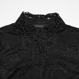 Tenebrae Women's Gothic Blouse with Lace Trim Sleeves in Textured Elastic Lace in Black