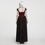 Crepuscule Women's Gothic Dress with Corset Lacing in Red & Black