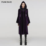 Liminal Women's Gothic Velvet Zipped Coat in Black & Violet