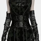 Whitby Jet Women's Gothic Patent Leather Skull Underbust Corset in Black
