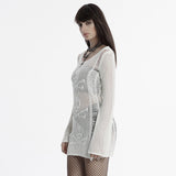 Ainmire White Gothic Knit Mesh Skull Dress