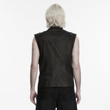 Dusk Rite Men's Gothic Zipped Sleeveless Jacket in Black