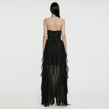 Tartarus Women's Gothic Strapless Embroidered Dress in Black
