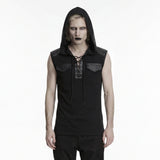 Geras Men's Punk Sleeveless Hooded Lace-Up Top in Black