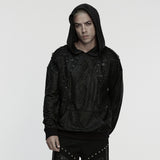 Cloister Punk Distressed Burnout Mesh Studded Hoodie Men's