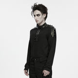 Spire Men's Gothic T-shirt with Studded Shoulders in Black
