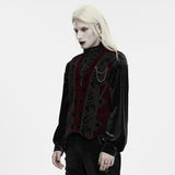 Silentium Men's Gothic Brocade Pattern Waistcoat in Red & Black
