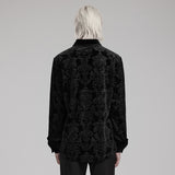 Cinnabar Gothic Embossed Velvet Baroque Black Shirt Men's