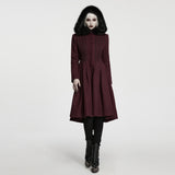 Selene Women's Gothic Woollen coat with Faux Fur-Trimmed in Red