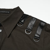 Last Rite Men's Gothic Shirt with Studded Shoulder in Coffee