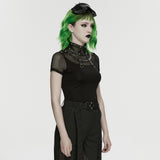 Nyx Women's Gothic Top with Mesh Panel Inserts in Elastic Knit Fabric, Mesh in Black