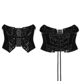 Whitby Jet Women's Gothic Patent Leather Skull Underbust Corset in Black
