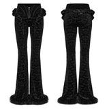 Wormwood Bat Print and Faux Fur Gothic Flared  Trousers