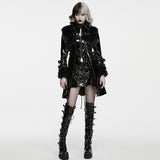 Inanna Women's Gothic Faux Leather coat with Faux Fur Trim in Black
