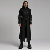 Nether Gothic Wool Lace-Up Faux Leather Harness Coat Men's