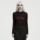 Corona Women's Gothic Floral Burnout Long Sleeve Top in Red