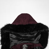 Selene Women's Gothic Woollen coat with Faux Fur-Trimmed in Red