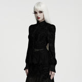 Columbarium Women's Gothic Flocked Lace Shirt in Black