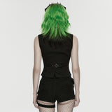 Mandrake Women's Gothic Zipped Top with Studs in Twill Woven Fabric in Black