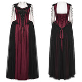 Crepuscule Women's Gothic Dress with Corset Lacing in Red & Black