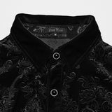 Cinnabar Gothic Embossed Velvet Baroque Black Shirt Men's