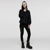 Bacchante Women's Punk Distressed Hoodie in Black