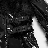 Inanna Women's Gothic Faux Leather coat with Faux Fur Trim in Black
