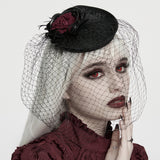 Mourning Star Veil Fascinator Hat in Black & Red
