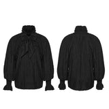 Void Requiem Men's Gothic Shirt with Ruffled Collar in Black
