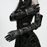 Martyr Women's Gothic Cross Studded Faux Leather Long Gloves in Black