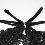 Ulalume Women's Gothic Lace Rose Hip Chain Harness in Black