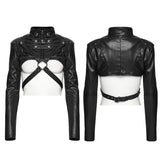 Absinthe Women's Punk Faux Leather Cropped Jacket with Harness in Black