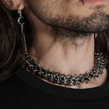 Angitia Gothic Vertebrae Bone Silver Choker Necklace Men's