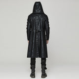 Alcyone Gothic Distressed Faux Leather Studded Hooded Coat Men's